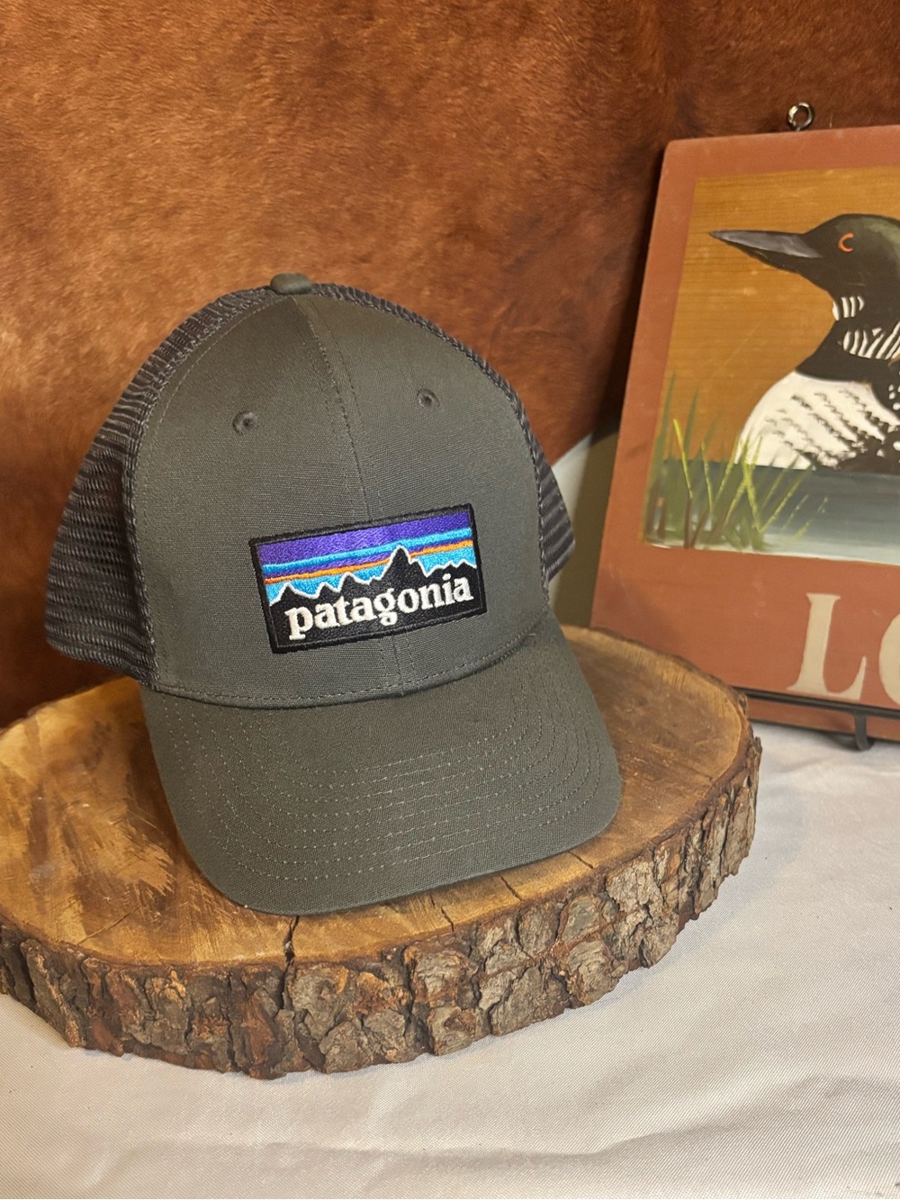 Patagonia P-6 Logo Trucker Hat | Gray + Black Mesh Snapback Outdoor Cap